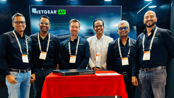 NETGEAR M4350 switch with PoE++ ports, 100G connectivity, and Neutrik locking connectors for AV-over-IP networks