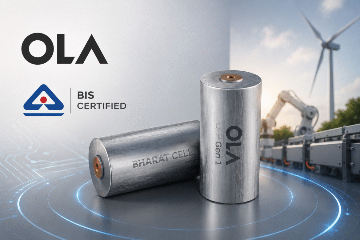 Ola Electric Receives BIS Certification for its Indigenous 46100 LFP Cell, StrengtheningIndia's Battery Manufacturing Capabilities
