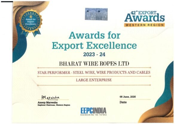 Bharat Wire Ropes Receives EEPC India Western Region Export Excellence Award for FY24