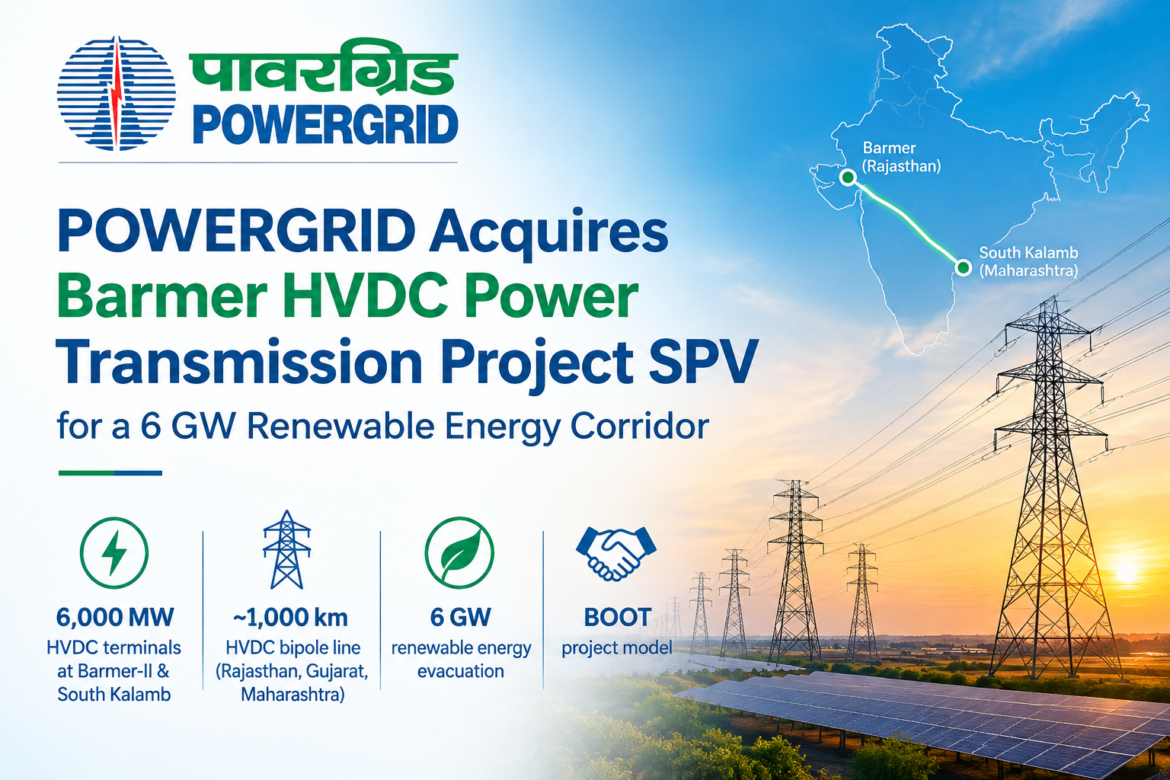 POWERGRID Acquires Barmer HVDC Power Transmission Project SPV for Rs 18.98 Crore