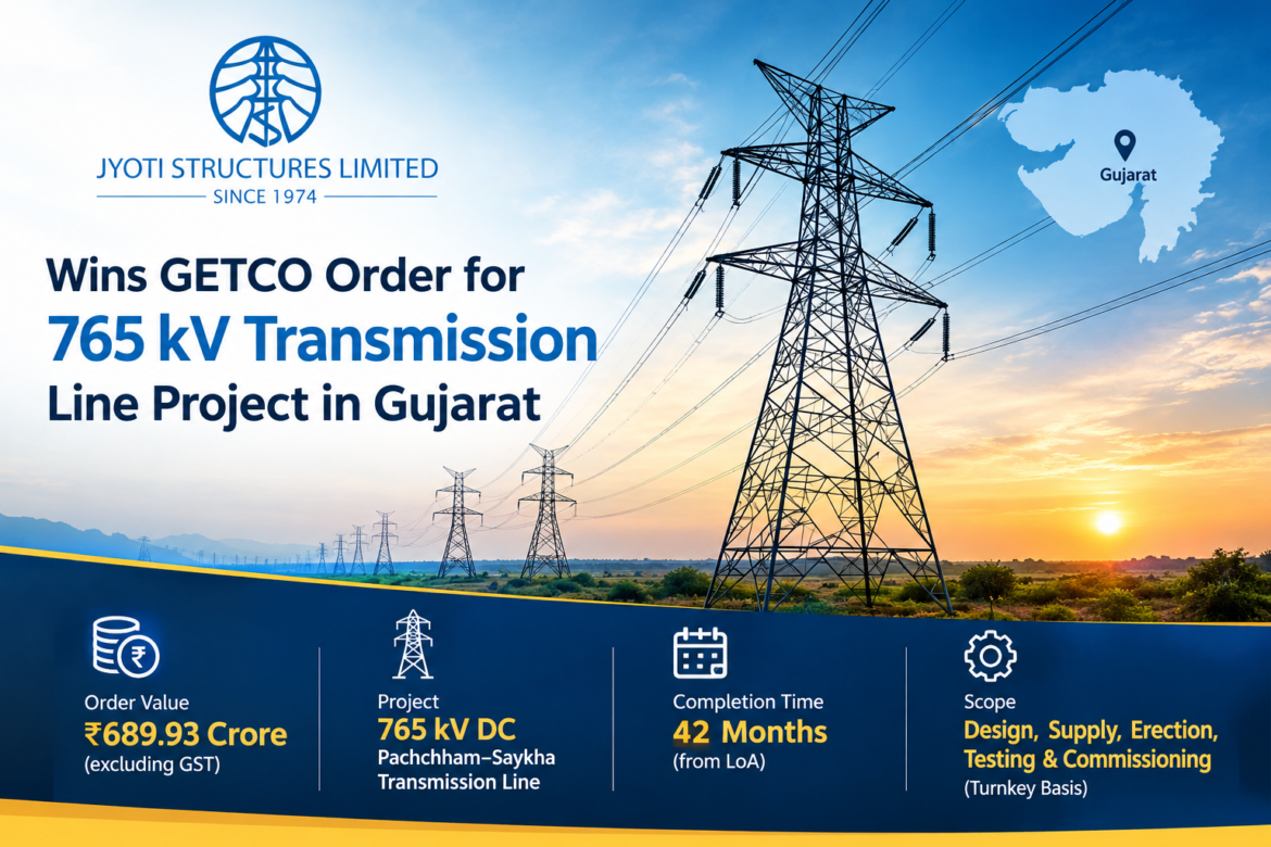 Jyoti Structures Secures ₹689.93 Crore GETCO Order for 765 kV Transmission Line Project in Gujarat