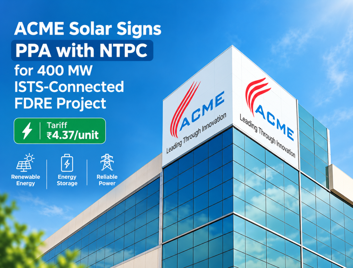 ACME Solar Signs PPA with NTPC for 400 MW ISTS-Connected FDRE Project at ₹4.37 per Unit