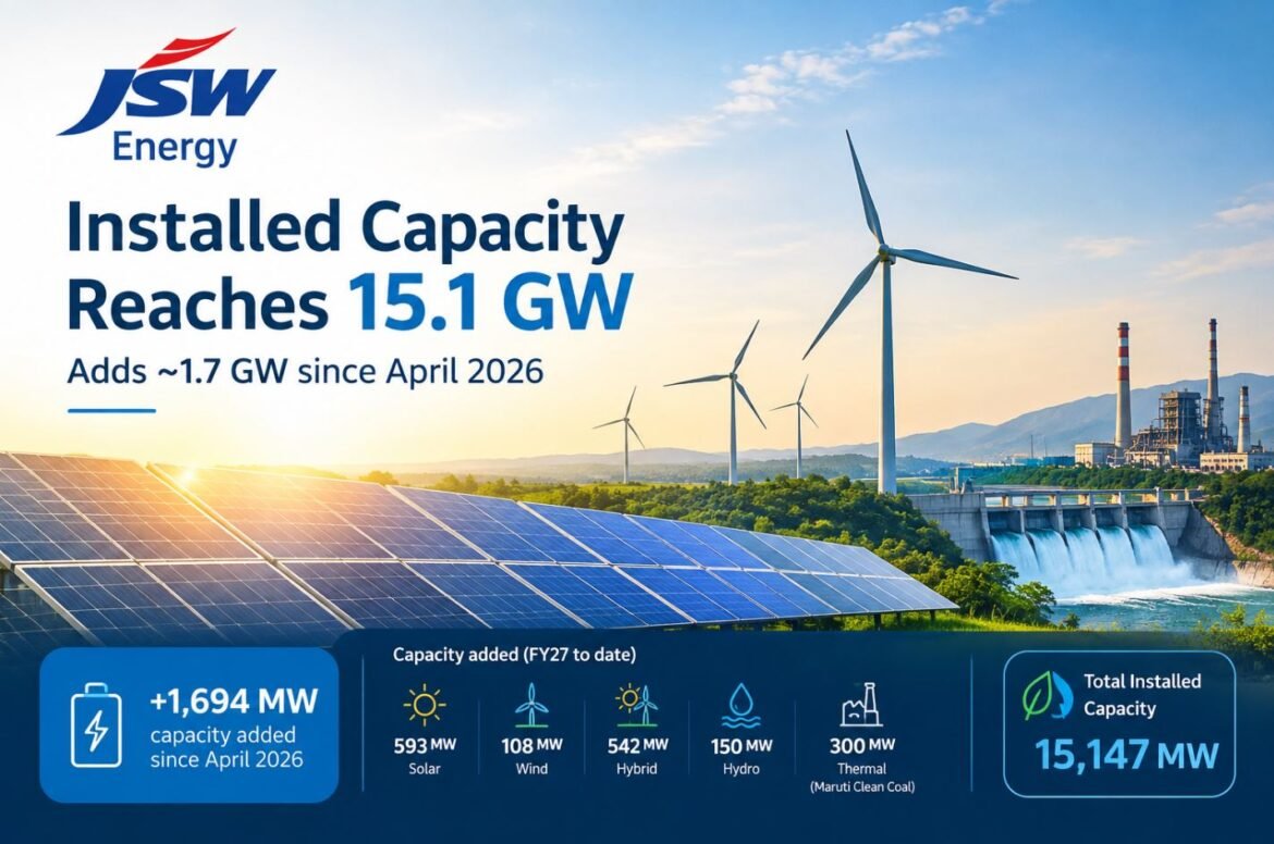 JSW Energy’s Installed Capacity Rises to 15.1 GW After Adding 1.7 GW Since April 2026