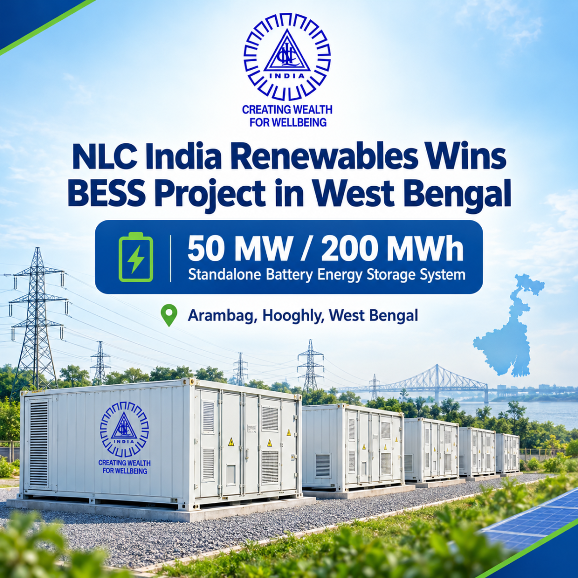 NLC India Renewables Wins WBSEDCL Award for 50 MW/200 MWh Battery Energy Storage Project in West Bengal